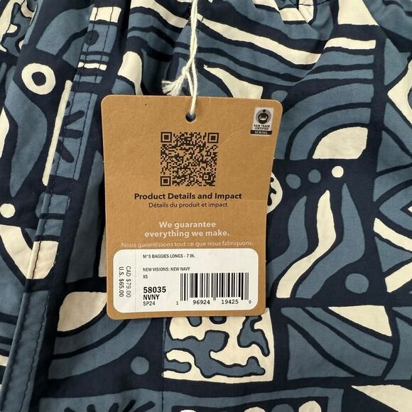 New With Tags Patagonia Mens XS Blue Baggies Longs 7" Inseam - Picture 3 of 8
